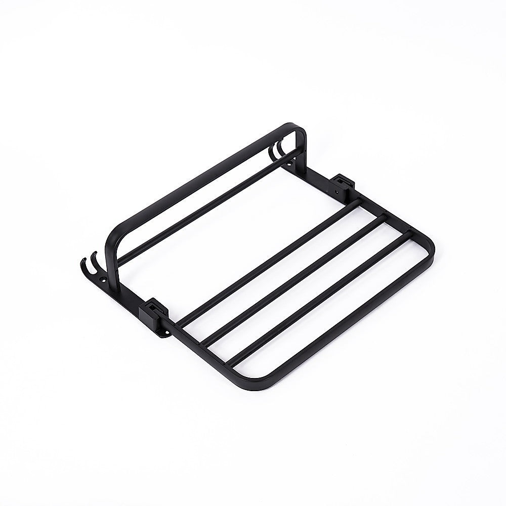 Matte Black Folding Towel Rack with Hooks & Bars, Aluminium