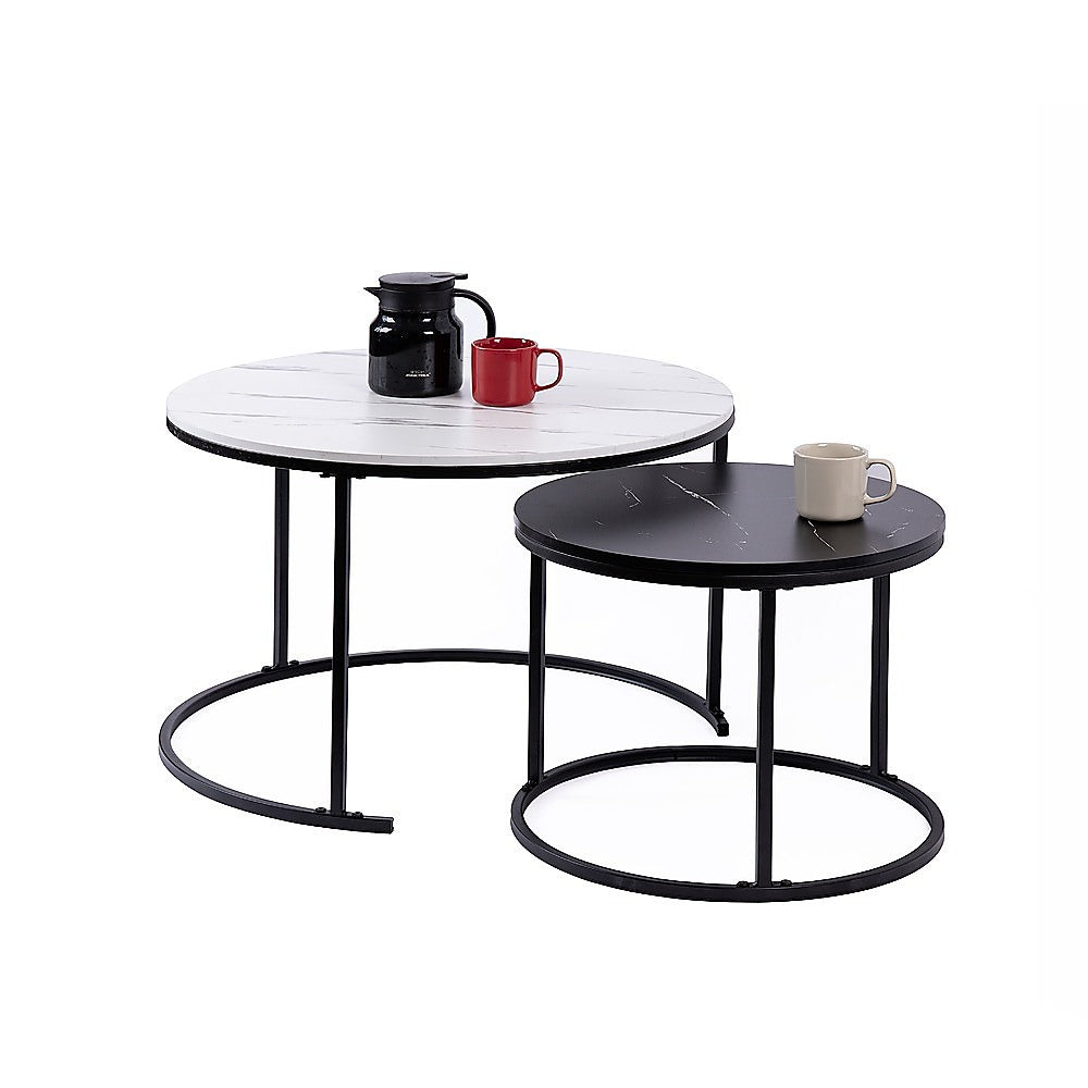 Anti-Scratch Marble Round Nesting Coffee Tables - Set of 2