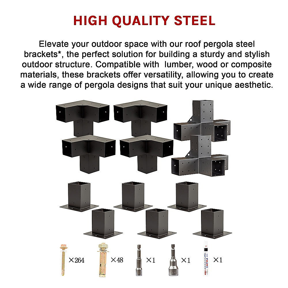 Durable Steel Pergola Brackets Set with Coffee Screens