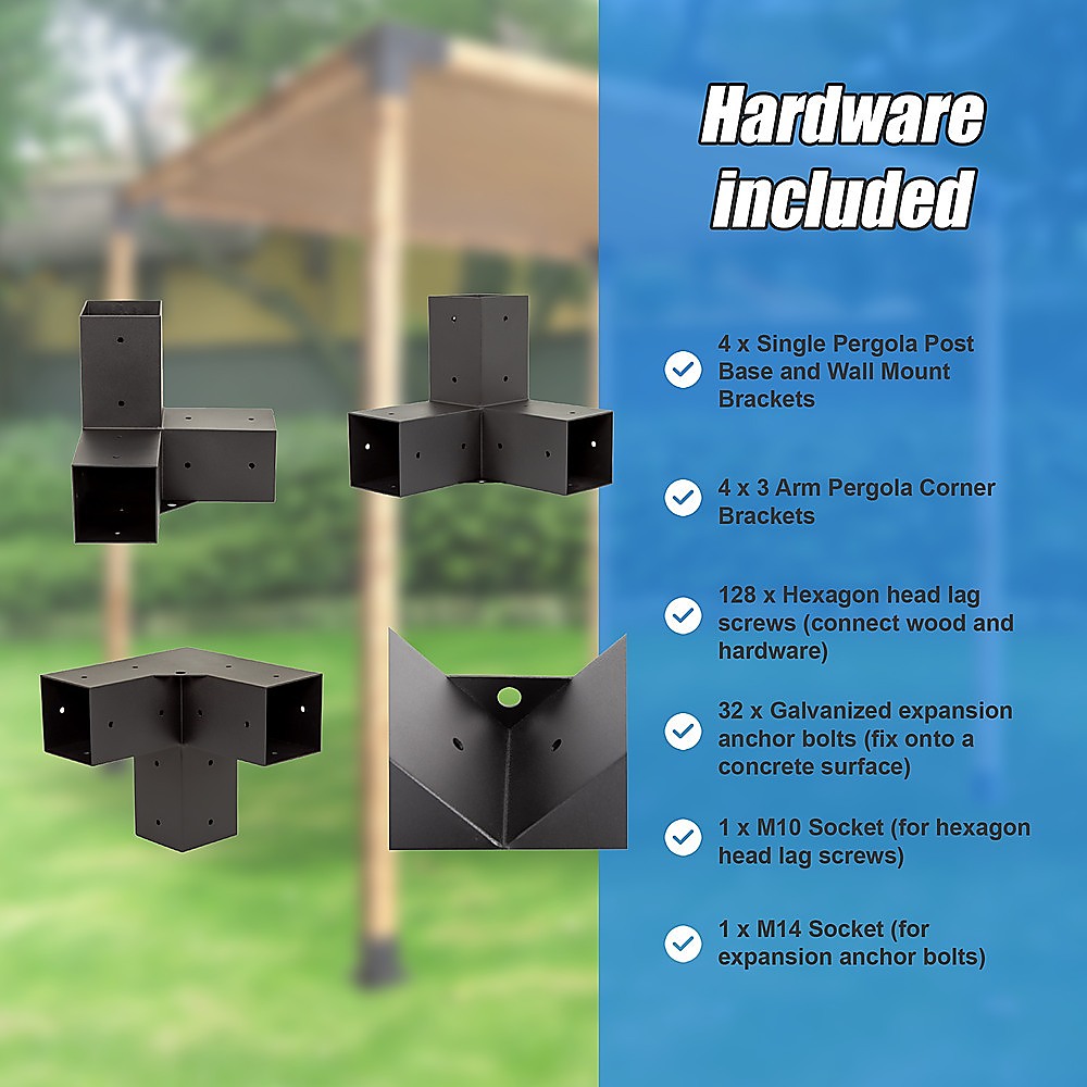 Durable Steel Pergola Brackets Set, Matte Black + Coffee Screen