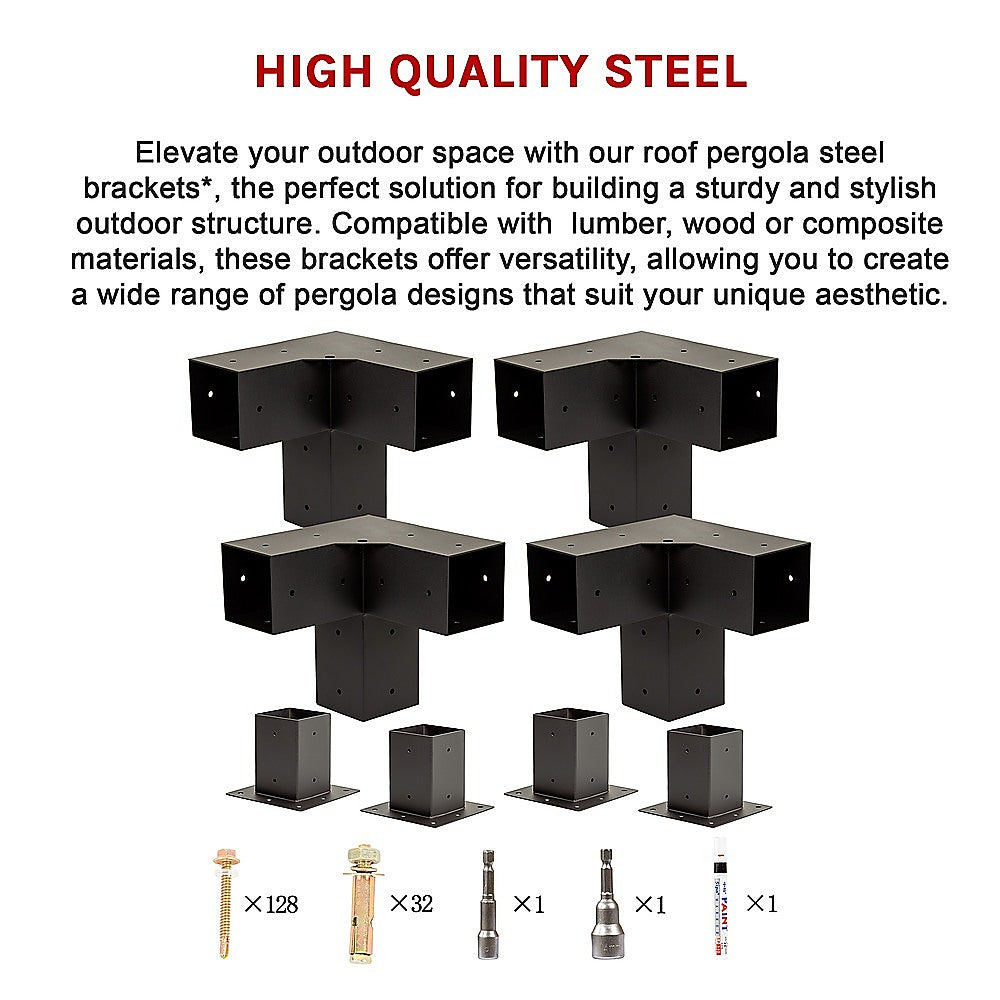 Durable Steel Pergola Brackets Set, Matte Black + Coffee Screen