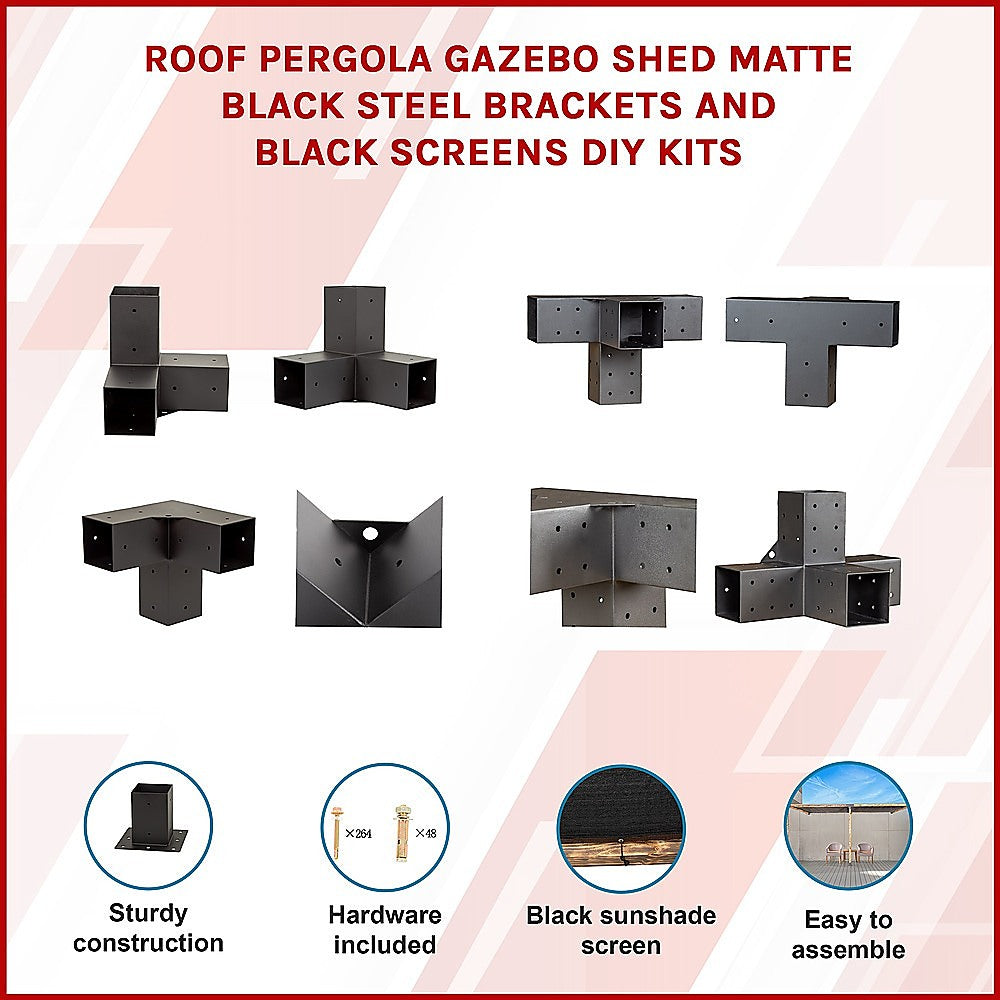 Matte Black Steel Pergola Brackets & Screens DIY Kit Set