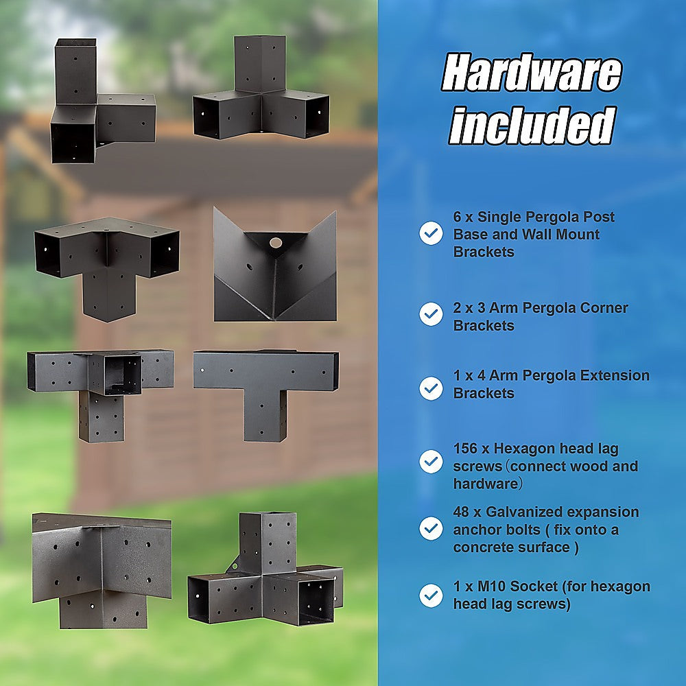 Matte Black Steel Pergola Brackets & Screens DIY Kit Set