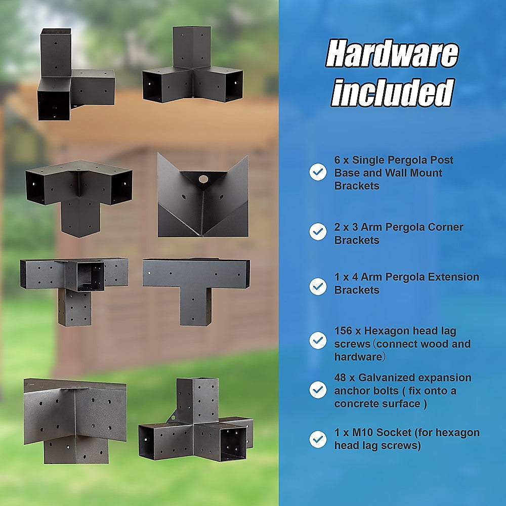 Durable Steel Pergola Brackets Kit with Coffee Screens