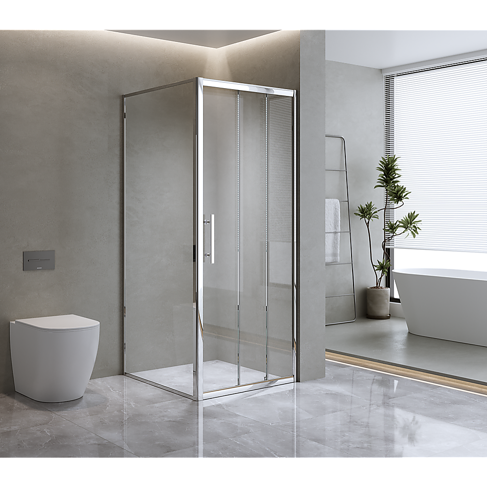 40mm Adjustable Contemporary Corner Sliding Chrome Shower Screen 116x80cm