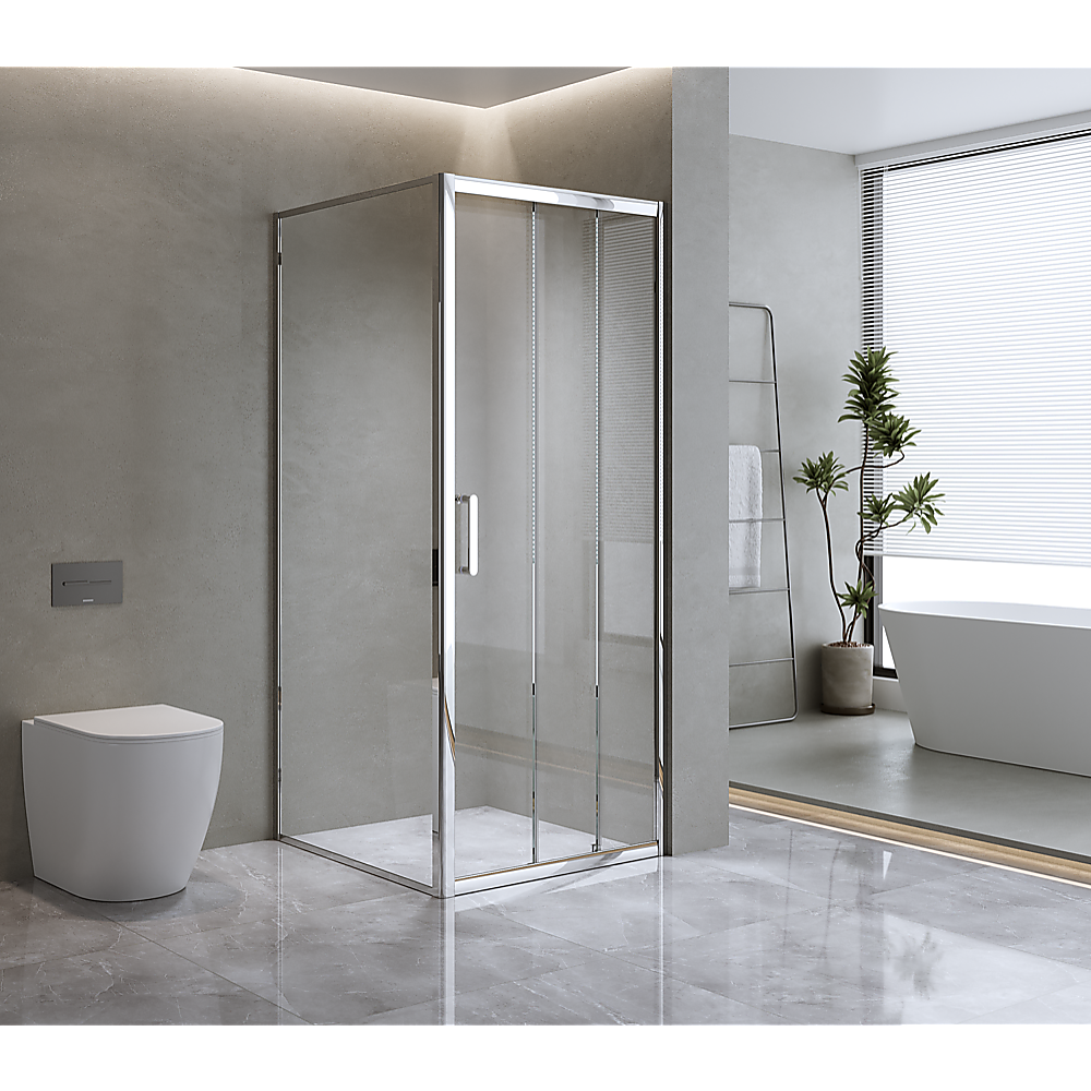 Adjustable Frameless Chrome Corner Sliding Shower Screen 120x80cm