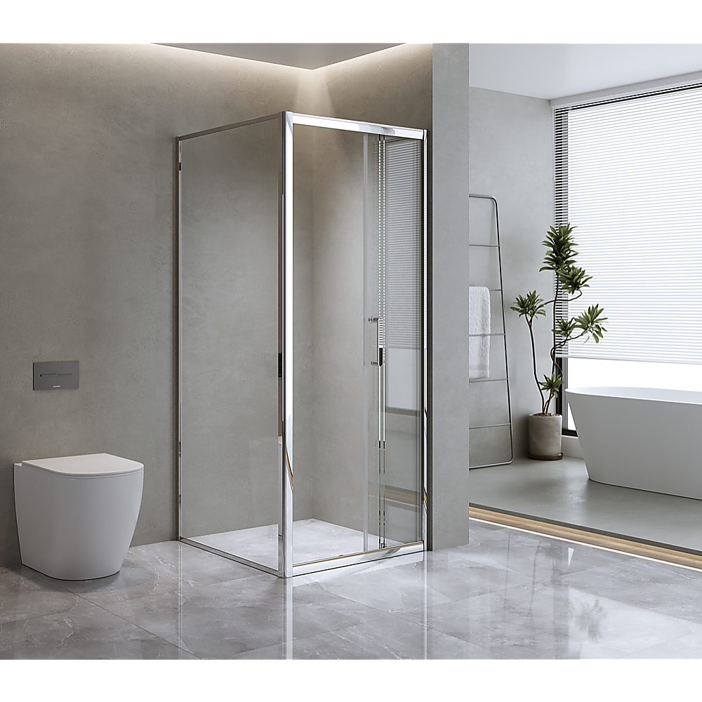 Adjustable Frameless Chrome Corner Sliding Shower Screen 120x80cm