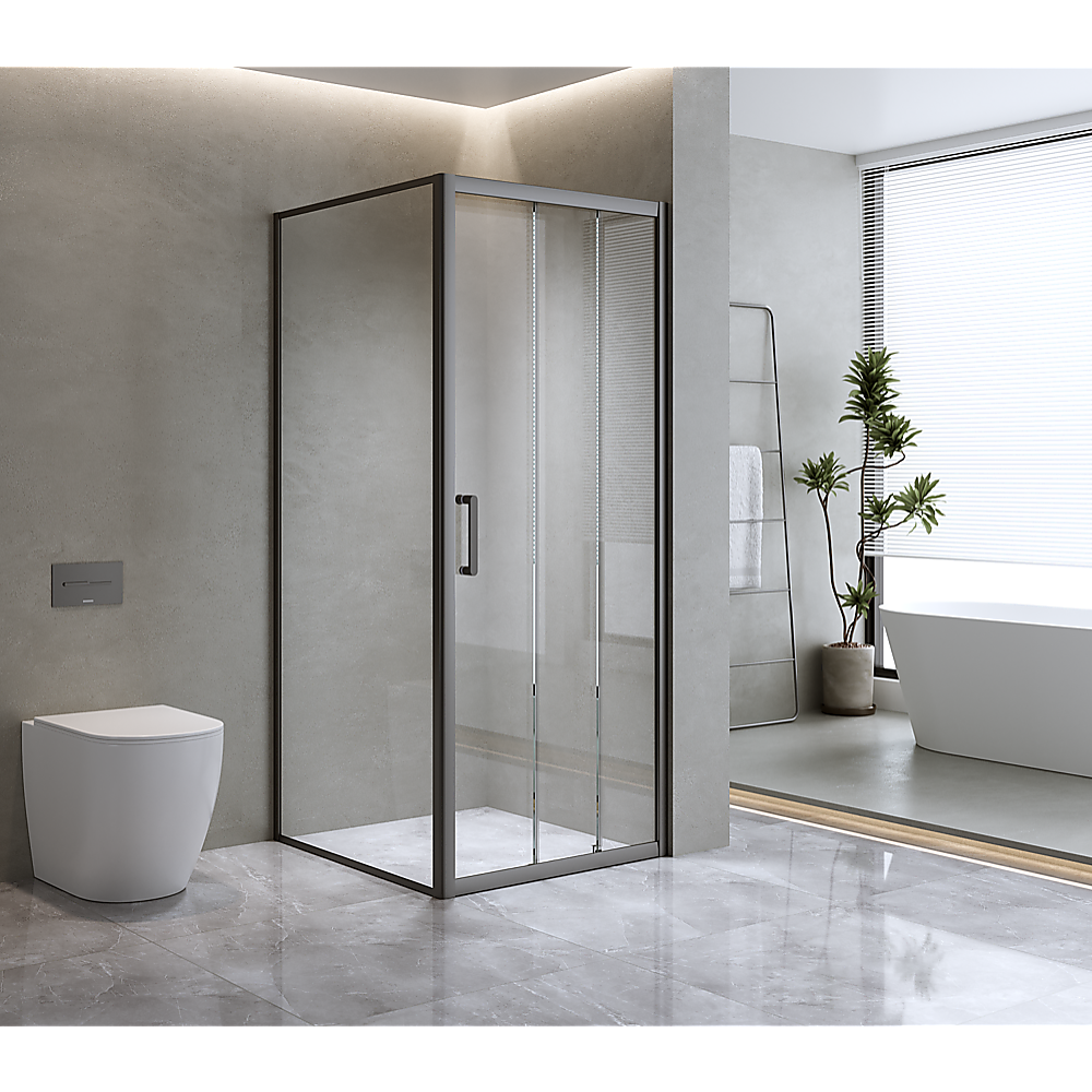 40mm Adjustable Contemporary Corner Sliding Black Shower Screen 90x92cm