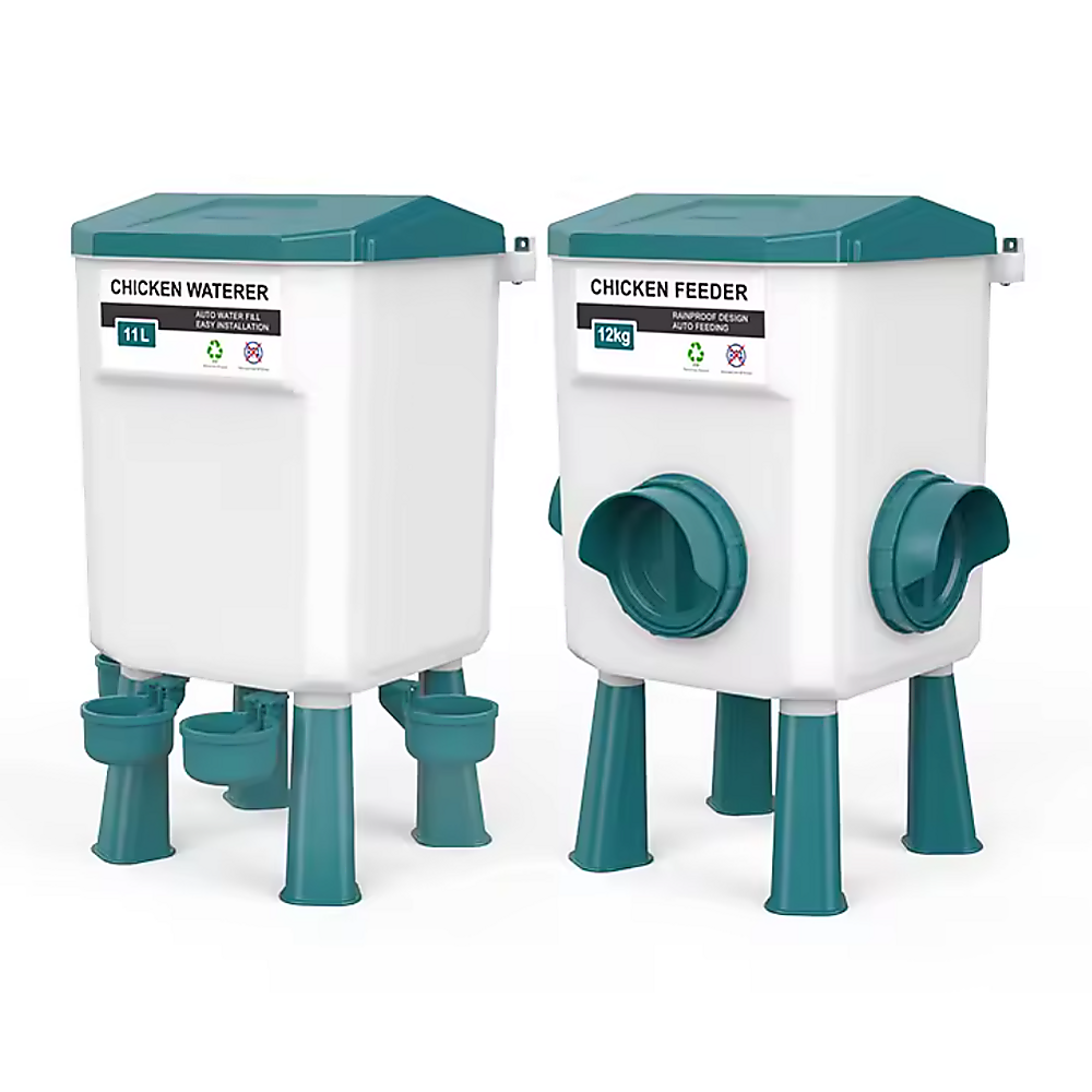 12kg Chicken Feeder & 11L Waterer Set, Non-Toxic PP Plastic