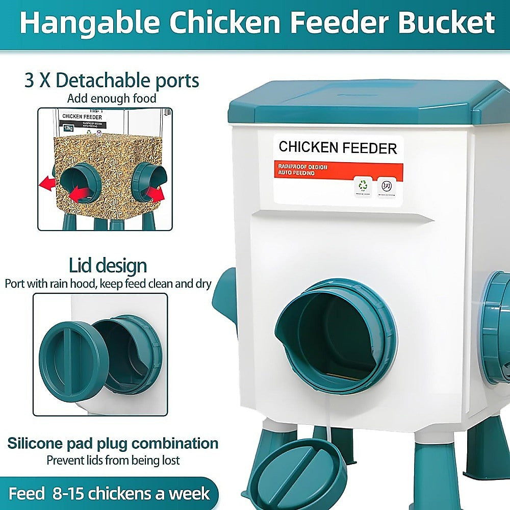 12kg Chicken Feeder & 11L Waterer Set, Non-Toxic PP Plastic