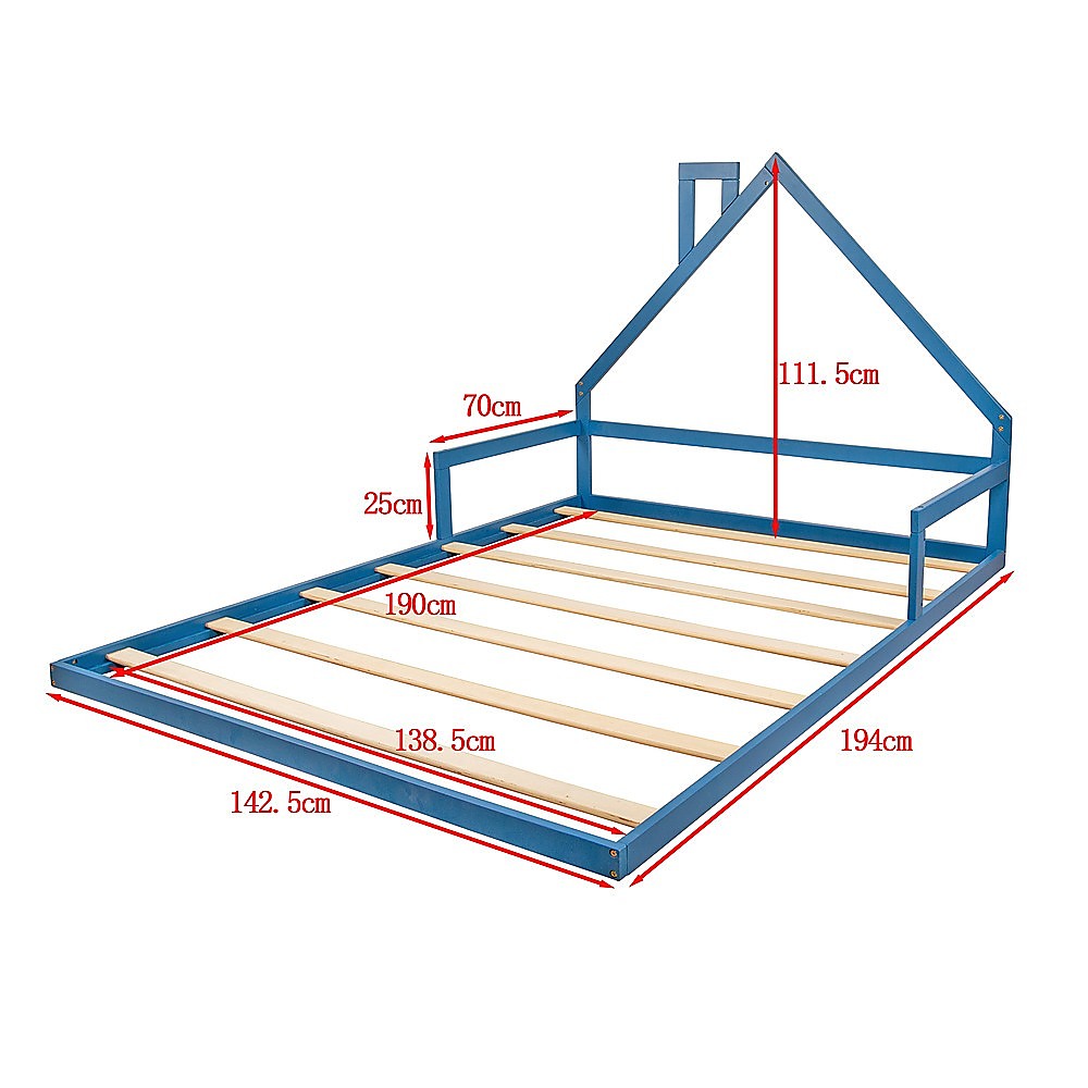 Pine Wood Double Floor Bed House Frame, Rounded Safety Corners