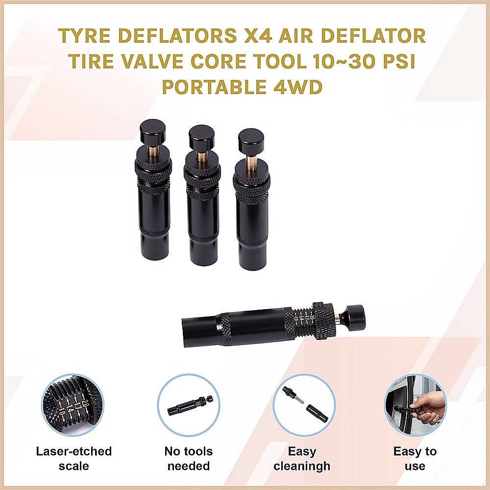 Tyre Deflators x4 Air Deflator Tire Valve Core Tool 10 30 PSI Portable 4WD