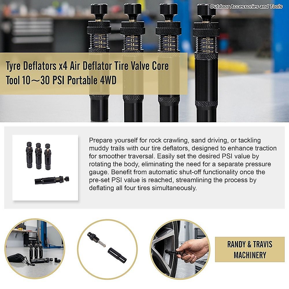 Tyre Deflators x4 Air Deflator Tire Valve Core Tool 10 30 PSI Portable 4WD