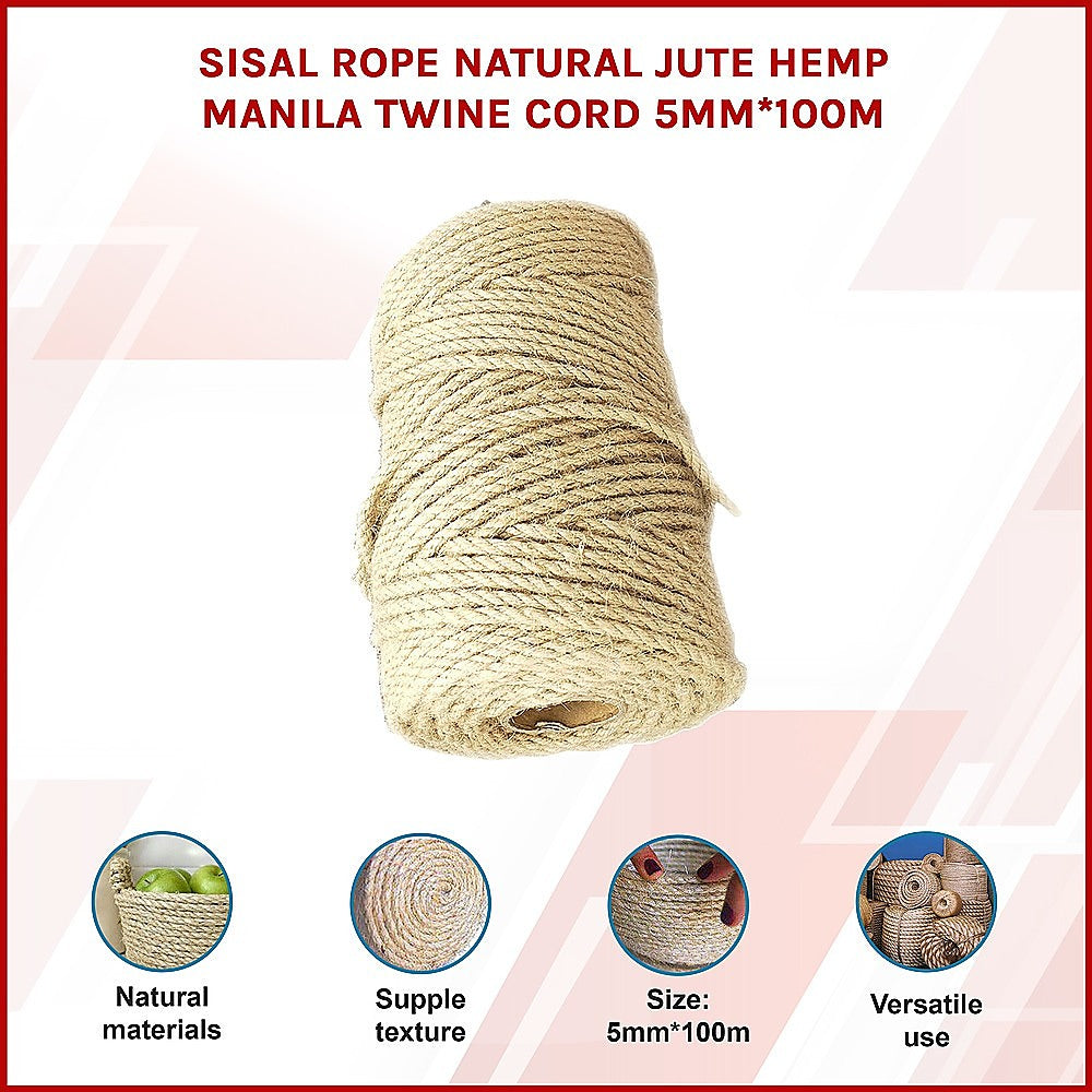 Native Rope Smsall Sisal Rope Natural Jute Hemp Manila Twine Cord 5mm*100m
