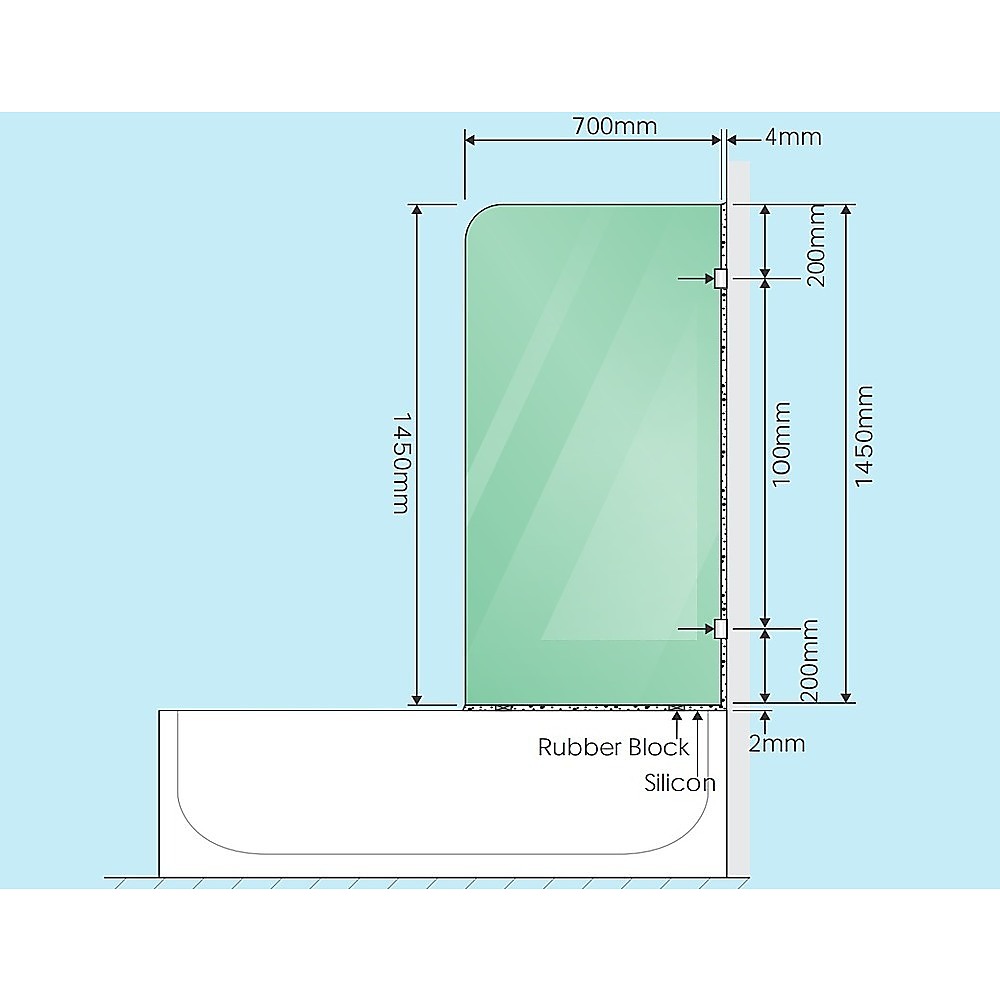 70cm Frameless Glass Bath Screen with Brackets - White