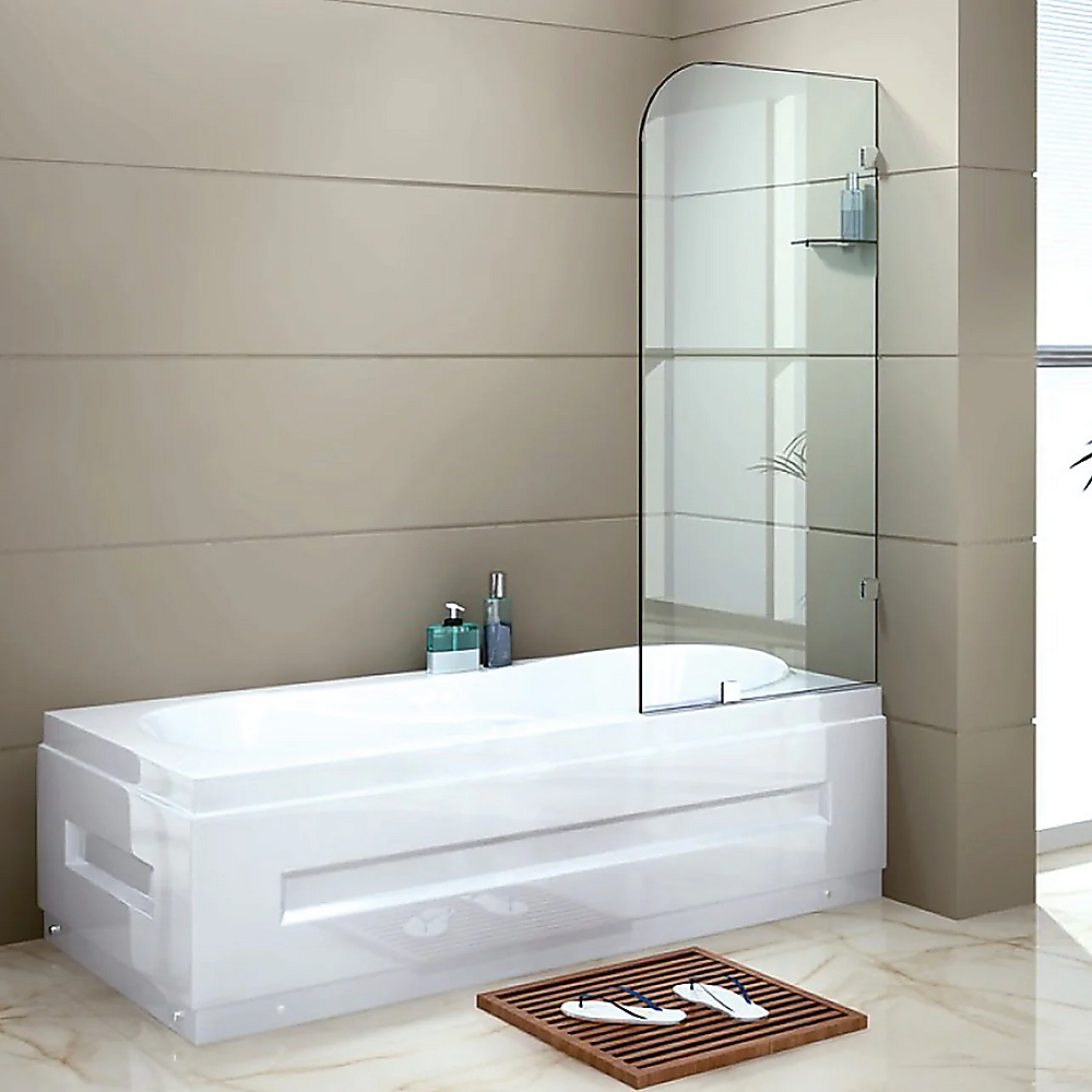 70cm Frameless Glass Bath Screen with Brackets - Nickel