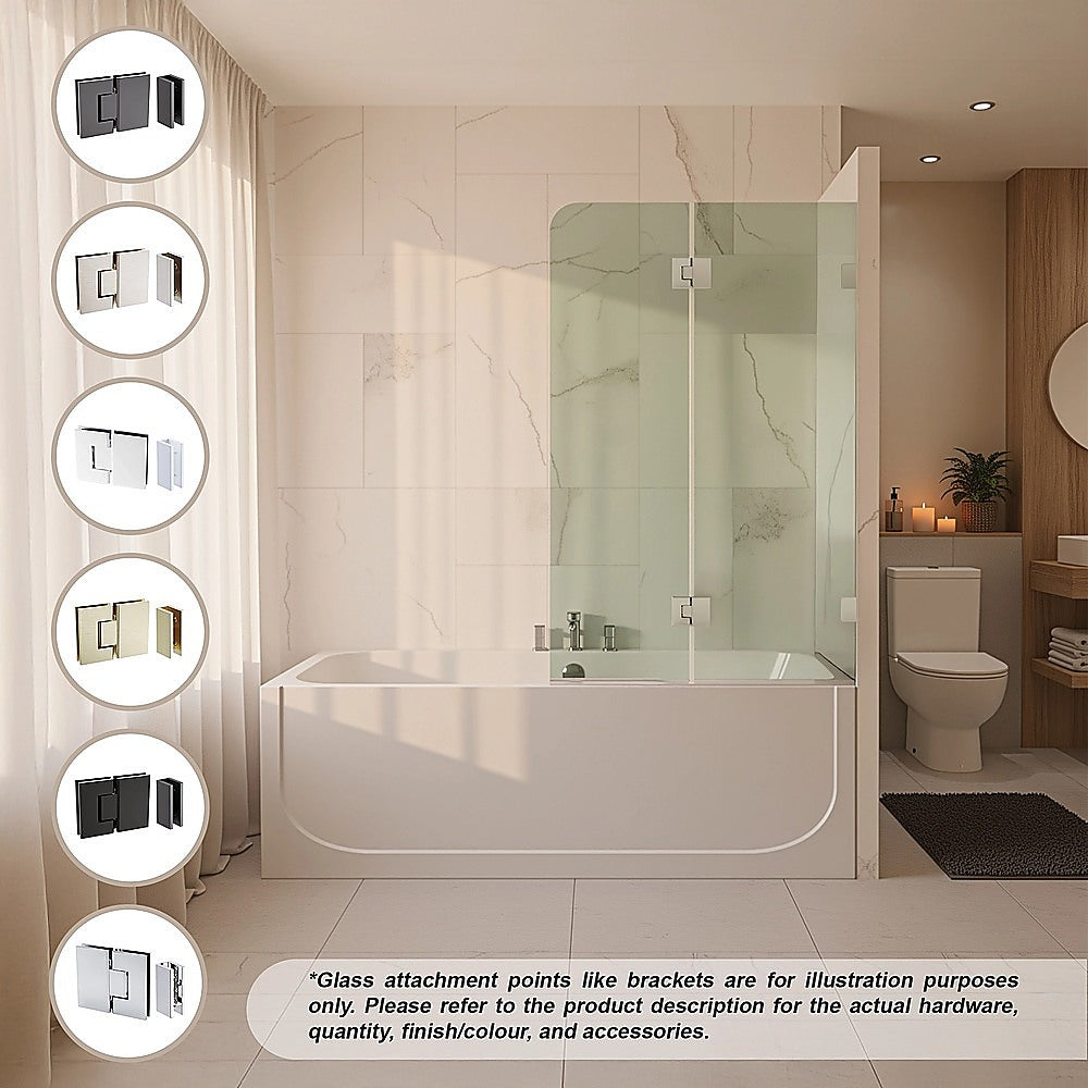 100cm Frameless Glass Bath Screen – Stainless Steel Wall F-Brackets in Nickel