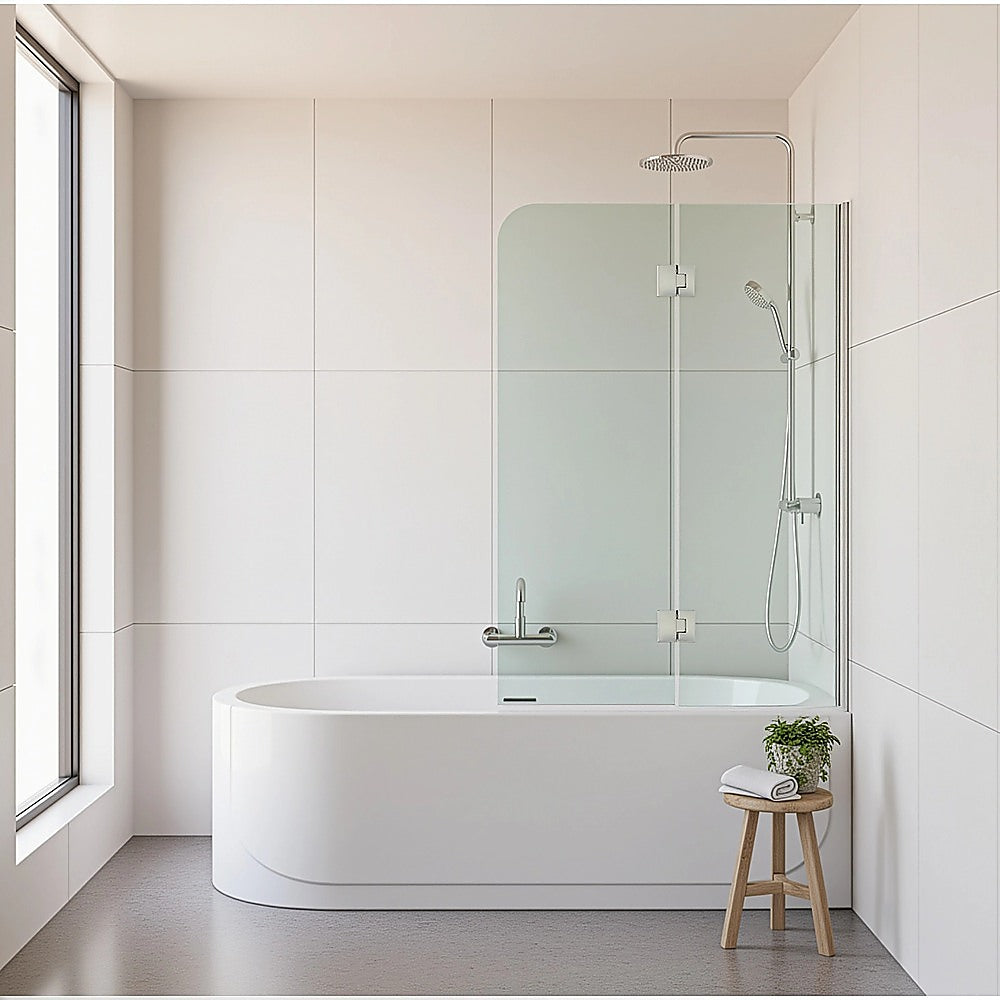 120cm Frameless Glass Bath Screen – Wall Channel with Stainless Steel Hinges in Gunmetal Finish