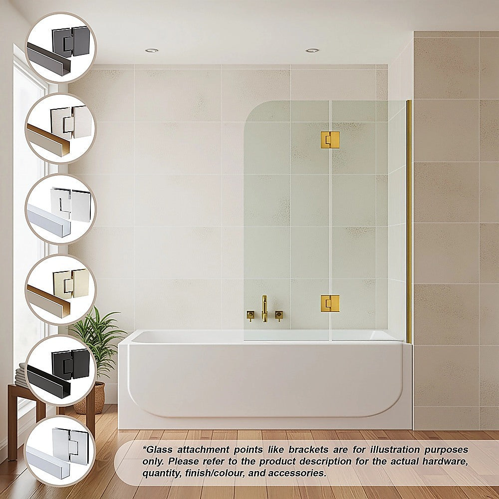 120cm Frameless Glass Bath Screen – Wall Channel with Stainless Steel Hinges in Gunmetal Finish