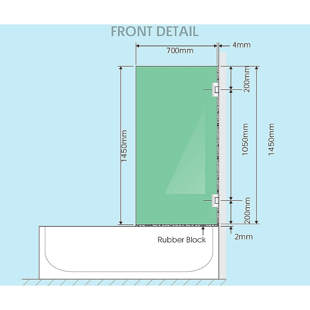 70cm Frameless Swing Bath Screen with Brushed Gunmetal Hardware