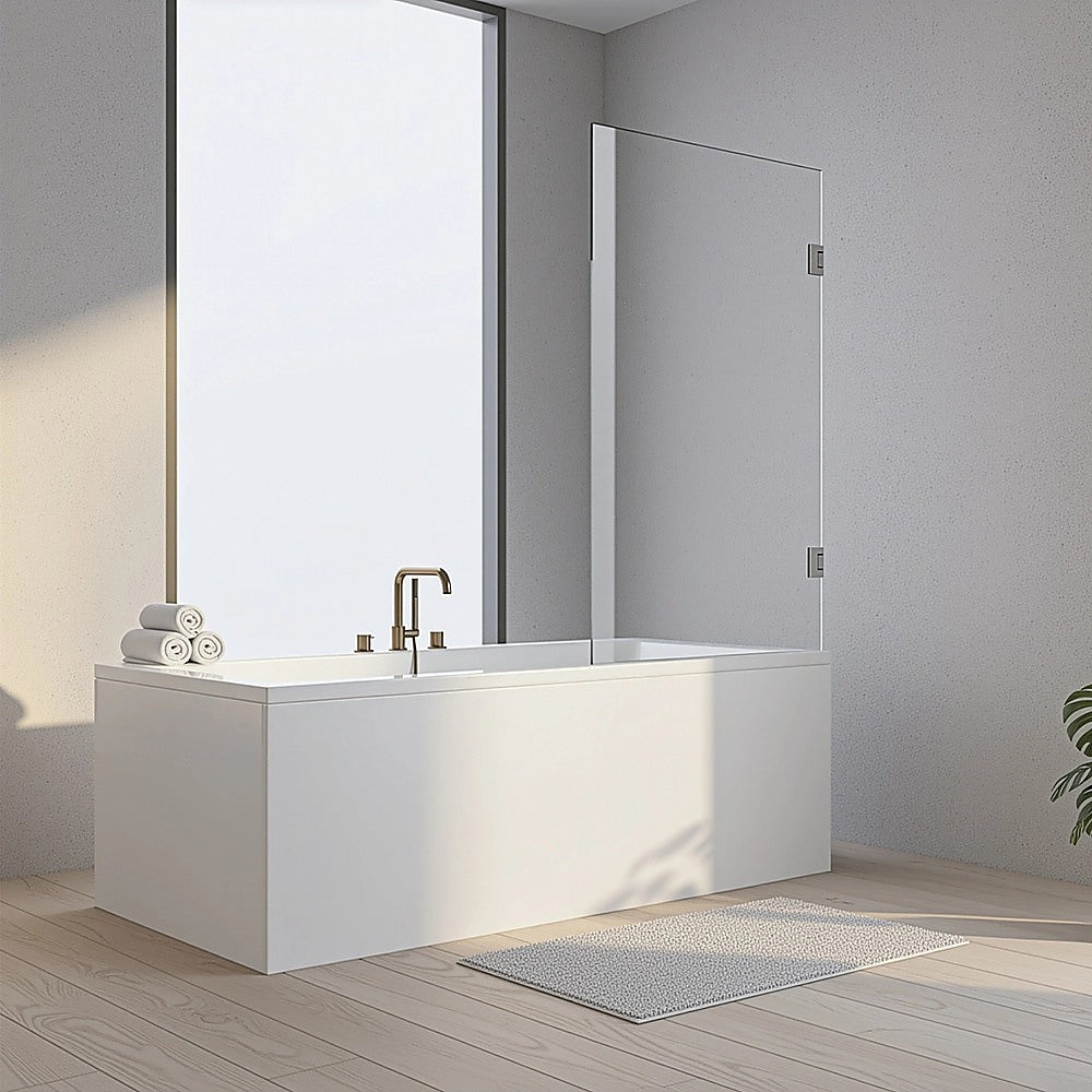 90cm Frameless Swing Bath Screen – Chrome Hardware with Stainless steel hinge for Modern Bathrooms
