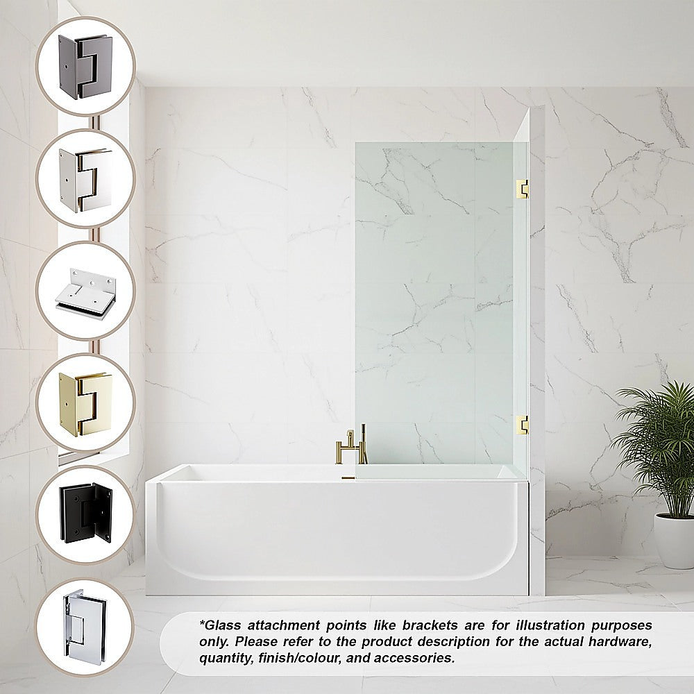 90cm Frameless Swing Bath Screen – Brushed Gold Hardware with Stainless steel hinge for Modern Bathrooms
