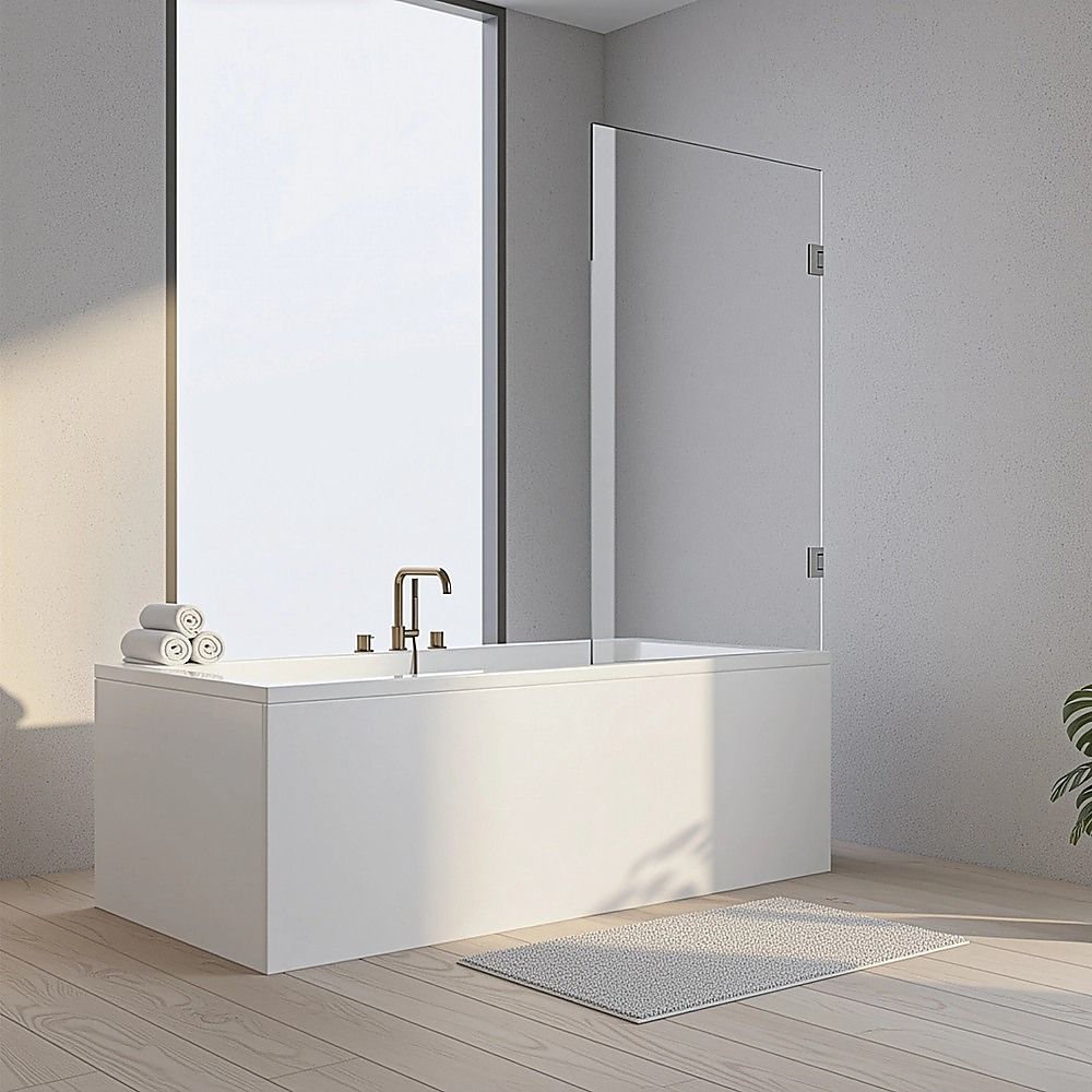 70cm Frameless Swing Bath Screen – Chrome Hardware with Brass hinge for Modern Bathrooms