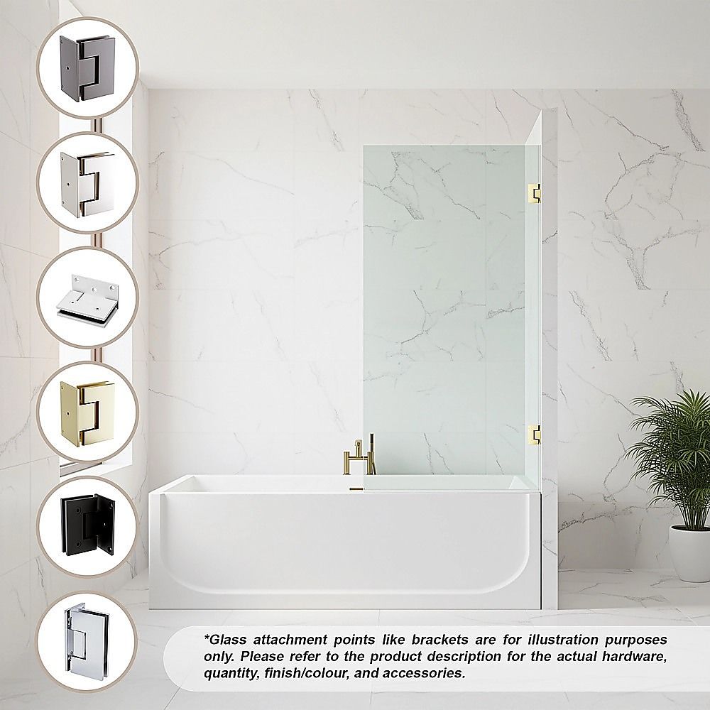 70cm Frameless Swing Bath Screen – Gunmetal Hardware with Brass hinge for Modern Bathrooms