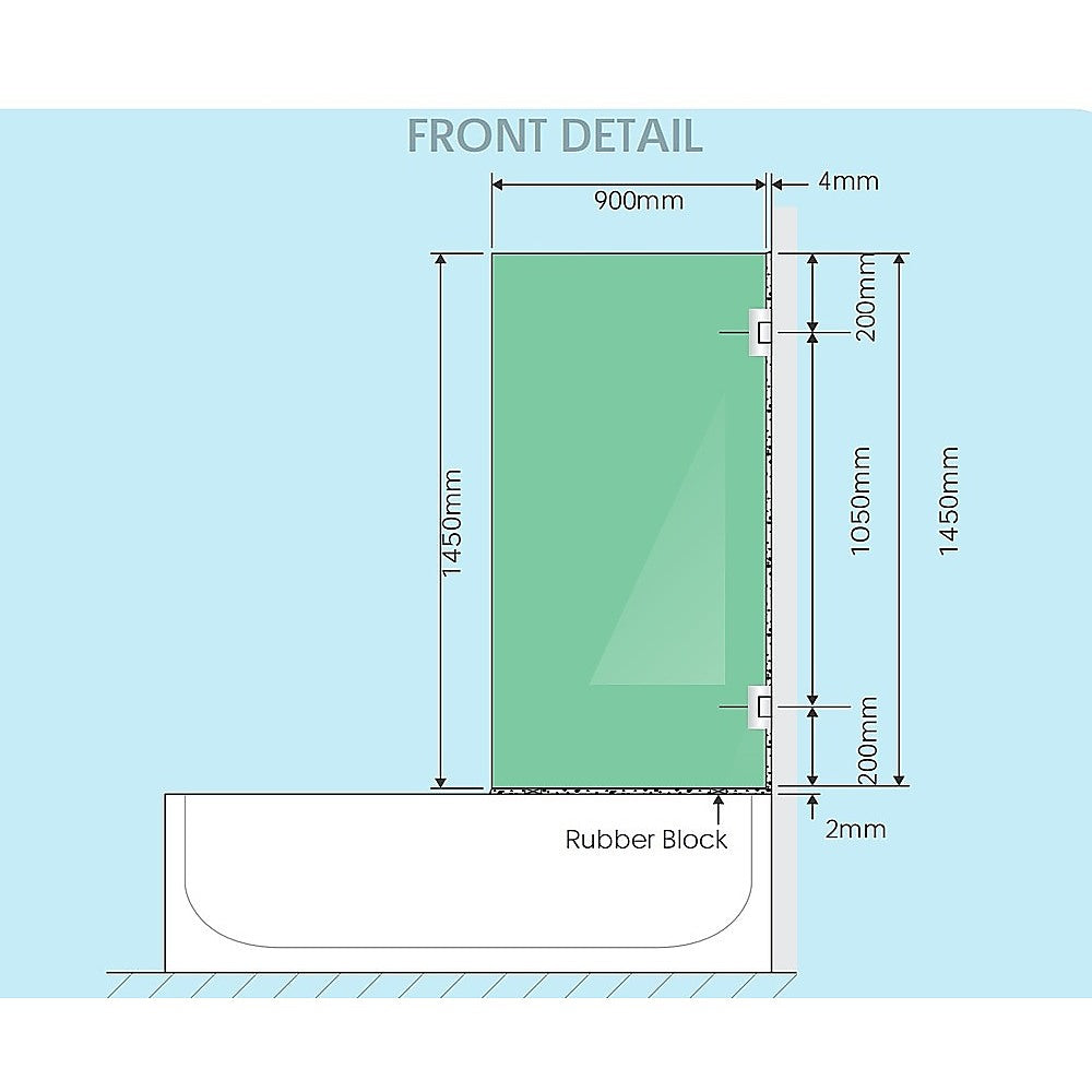 90cm Frameless Swing Bath Screen with White Hardware