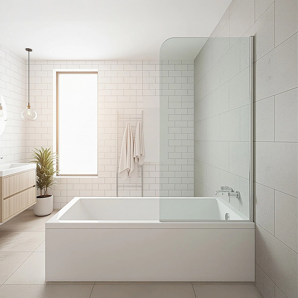 70cm Frameless Glass Bath Screen – Modern Wall Channel in Nickel for Stylish Bathroom Upgrade