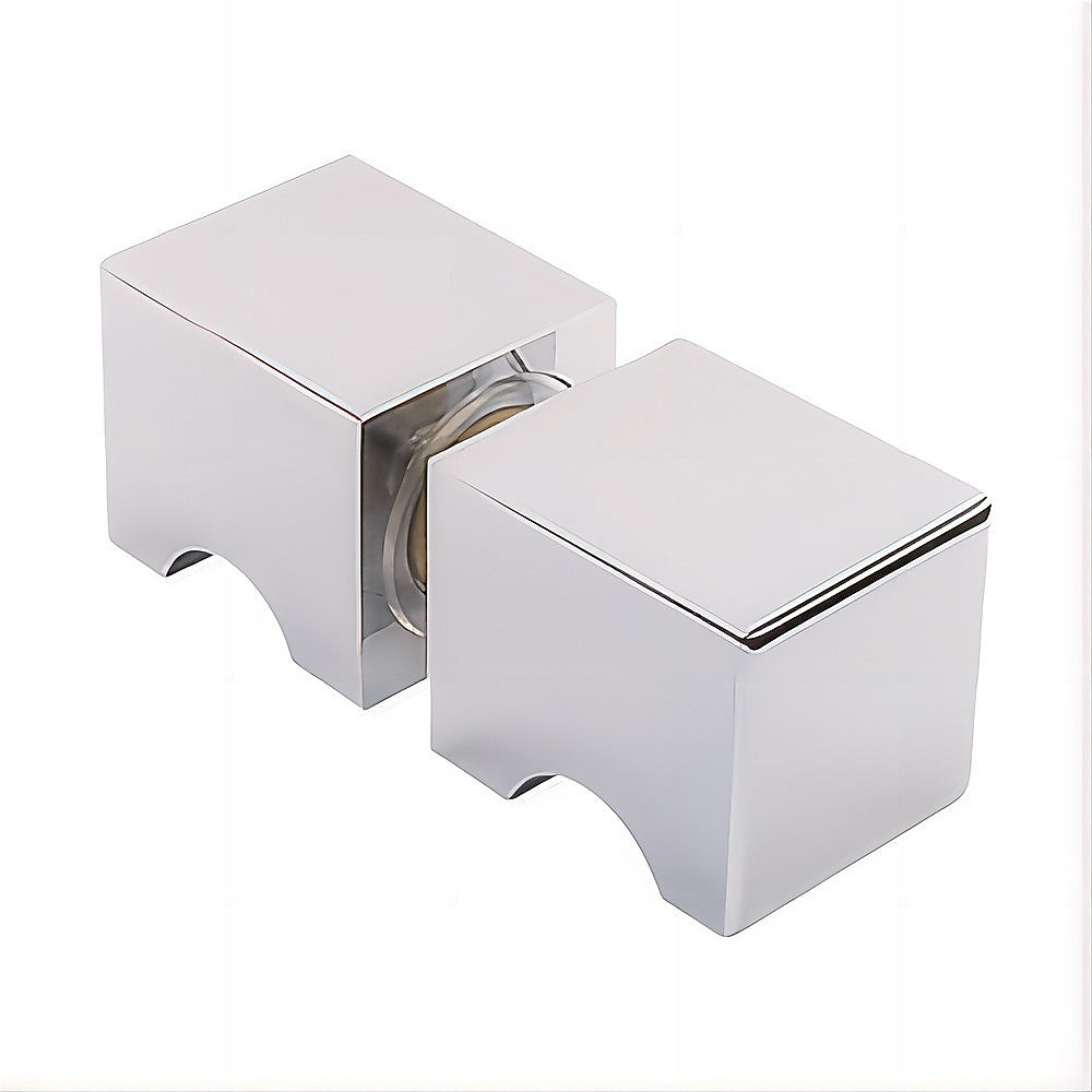 90cm Wall-to-Wall Frameless Shower Screen – Chrome F-Brackets with SS Hinges & Square Knob Handle