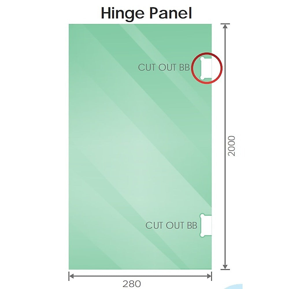 90cm Wall to Wall Frameless Shower Screen with Chrome Brackets and SS Hinges, Square Knob Handle