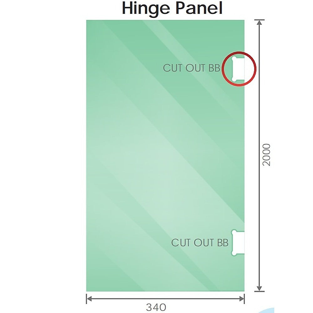 100cm Wall to Wall Frameless Shower Screen with Chrome Brackets and SS Hinges, Square Knob Handle