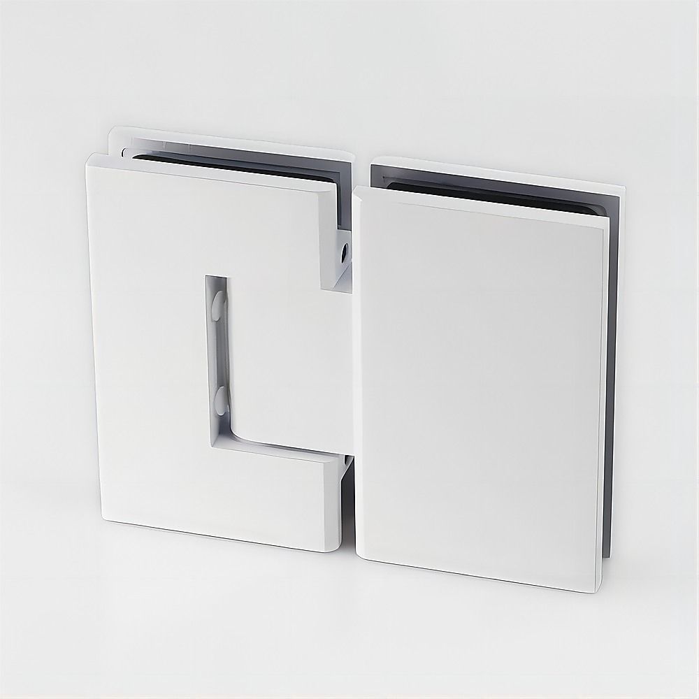 110cm Wall-to-Wall Frameless Shower Screen – White U-Brackets with SS Hinges & Square Knob Handle