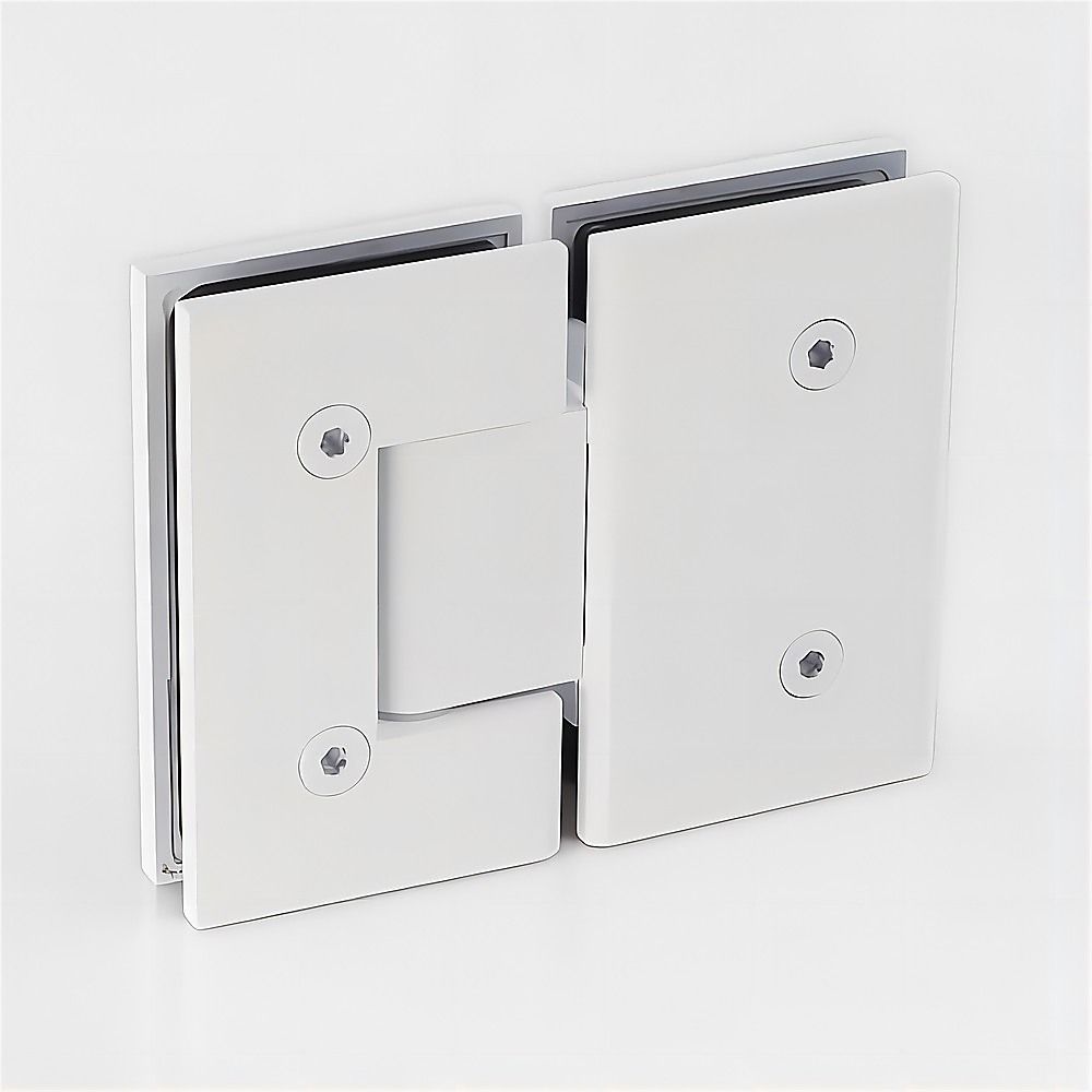 110cm Wall-to-Wall Frameless Shower Screen – White U-Brackets with SS Hinges & Square Knob Handle