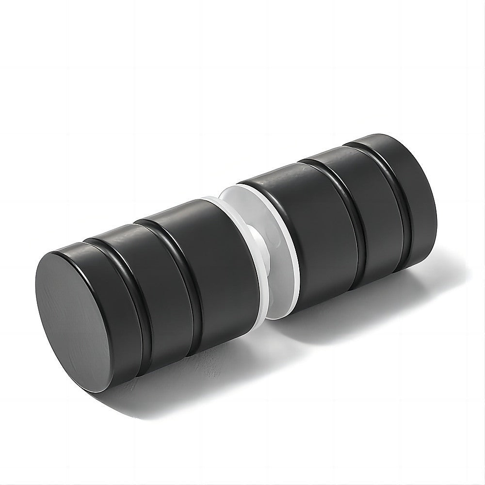 110cm Wall to Wall Frameless Shower Screen with Black Brackets and SS Hinges, Round Knob Handle