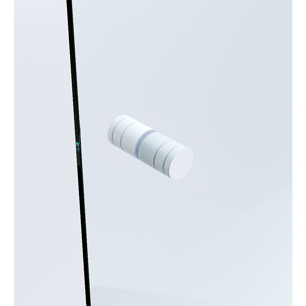 120cm Wall-to-Wall Frameless Shower Screen – White F-Brackets with SS Hinges & Round Knob Handle