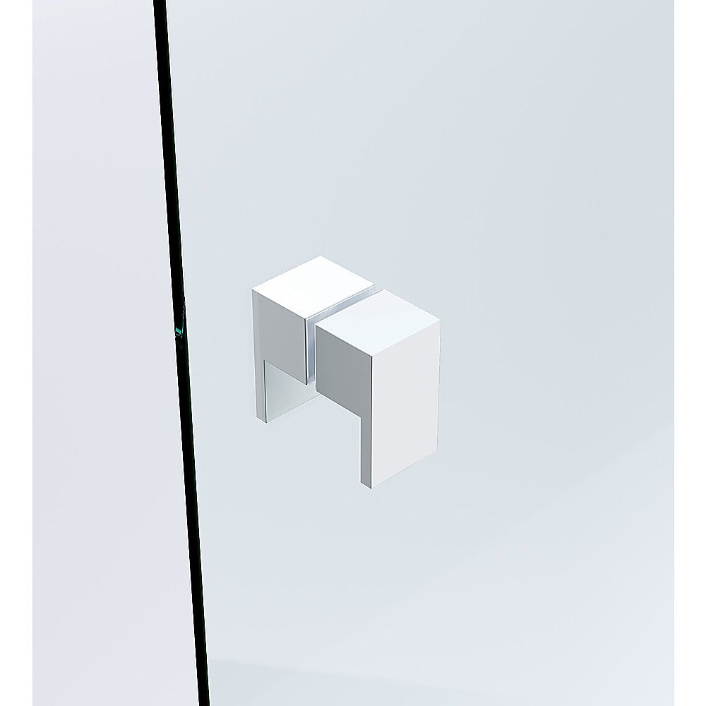 90cm Wall-to-Wall Frameless Shower Screen – White U-Brackets with SS Hinges & Square Double Pull Handle