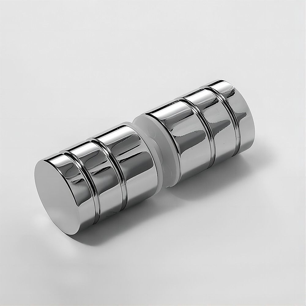 110cm Frameless Wall-to-Wall Shower Screen with Chrome F-Brackets and Floor F-Bracket, Brass Hinges & Round Knob Handle