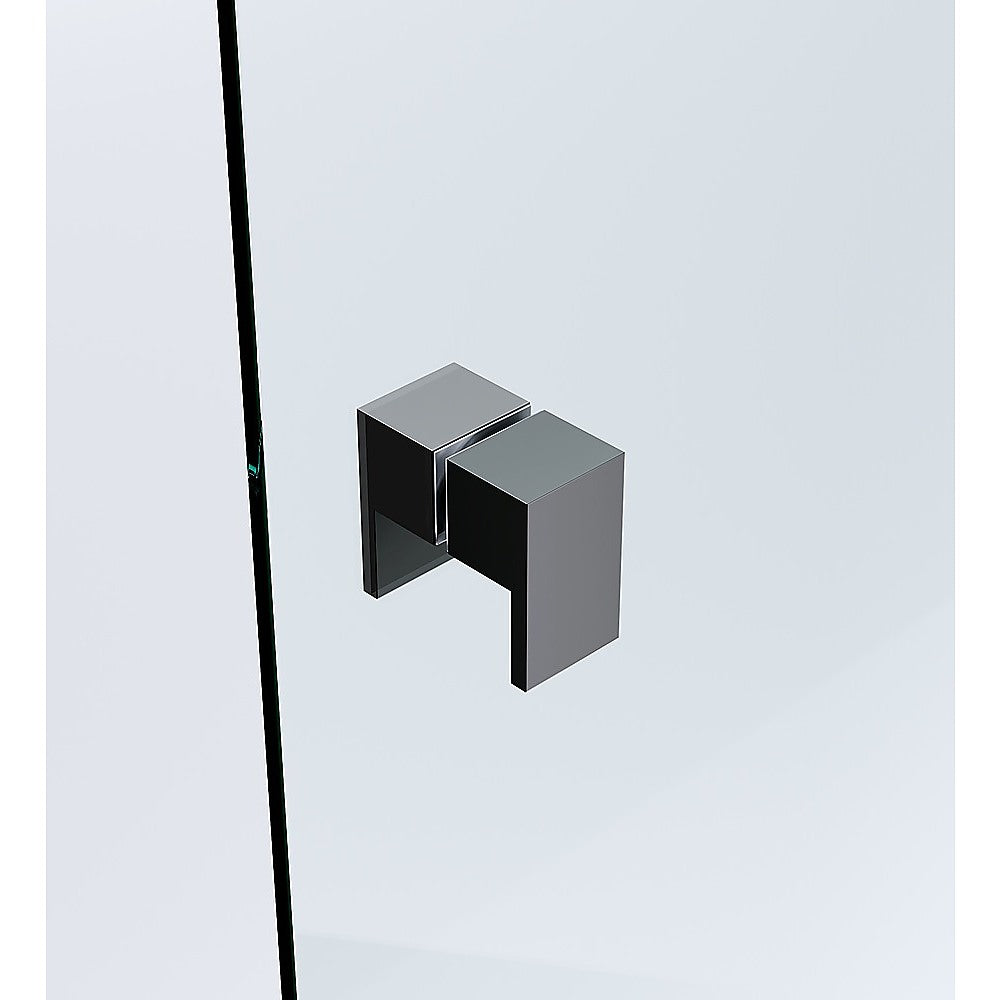 90cm Frameless Wall-to-Wall Shower Screen with Black U-Brackets and Floor U-Bracket, Brass Hinges & Square Double Pull Handle