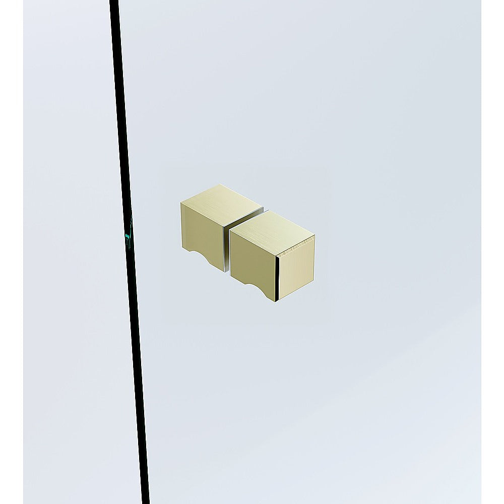 110cm Wall to Wall Frameless Shower Screen with Gold Channel and Brass Hinges , Square Knob Handle