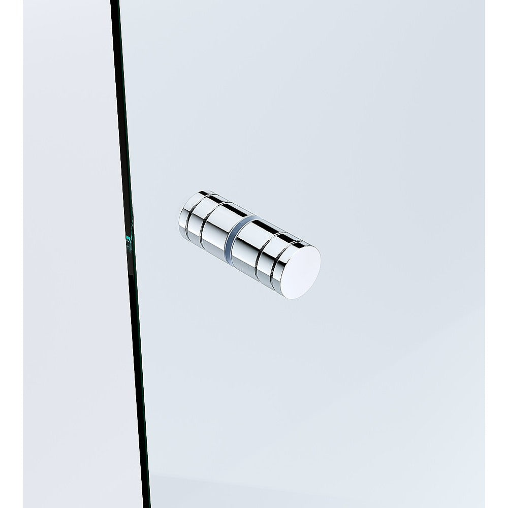 110cm Wall to Wall Frameless Shower Screen with Chrome Channel and Brass Hinges , Round Knob Handle