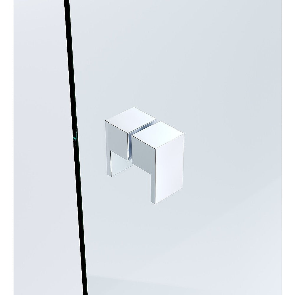 110cm Wall to Wall Frameless Shower Screen with Chrome Channel and Brass Hinges , Square Double Pull Handle