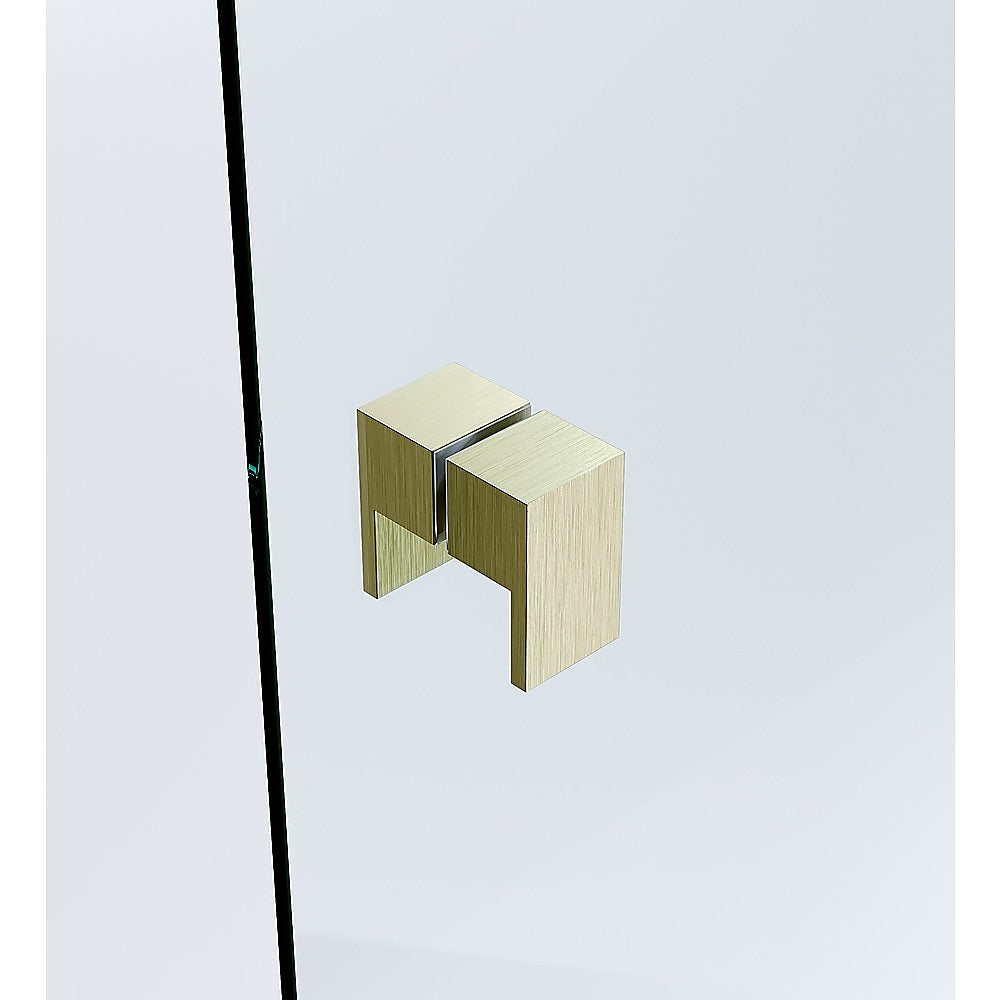 110cm Wall to Wall Frameless Shower Screen with Gold Channel and Brass Hinges , Square Double Pull Handle