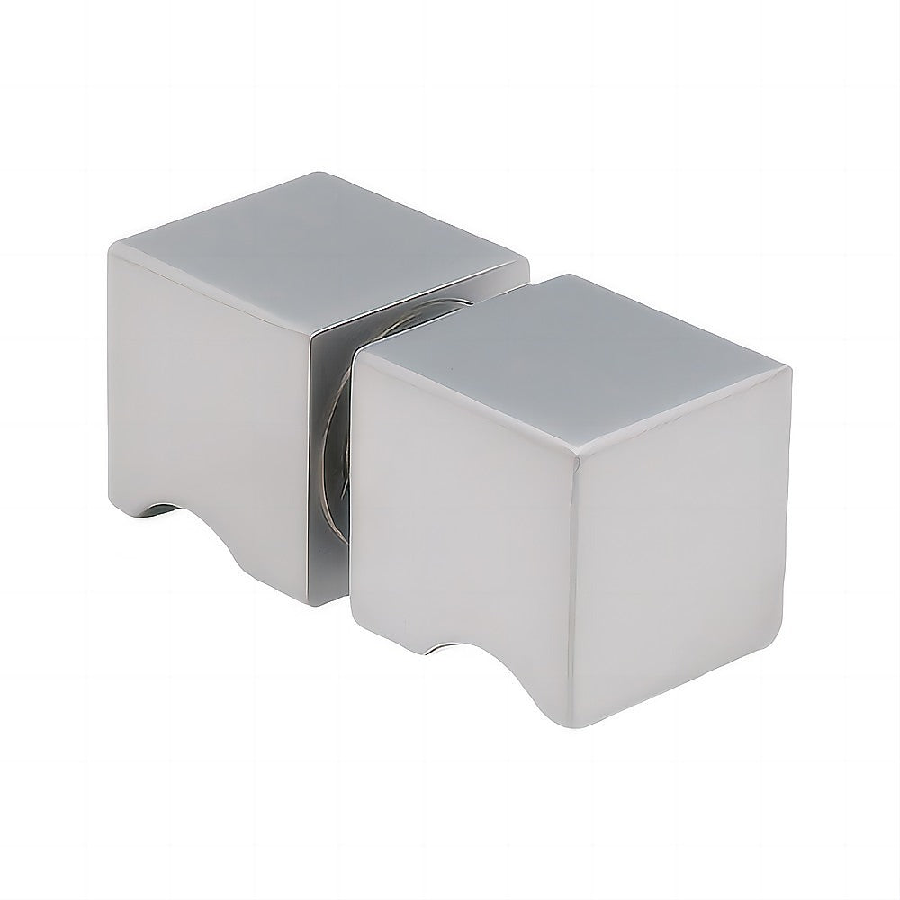 100x90cm Corner Frameless Shower Screen with Nickel Wall Channel and Floor F-Bracket and SS Hinges, Square Knob Handle
