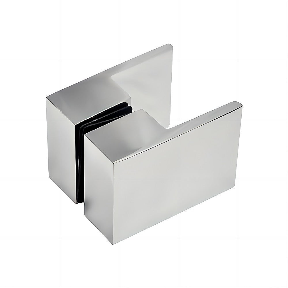 100x90cm Corner Frameless Shower Screen with Chrome Wall Channel and Floor F-Bracket and Brass Hinges, Square Double Pull Handle