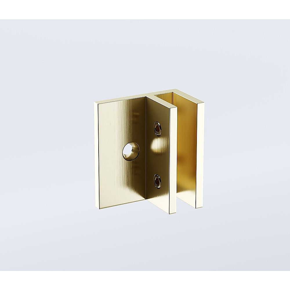 120x120cm Corner Frameless Shower Screen with Gold F-Brackets and Brass Hinges, Square Double Pull Handle