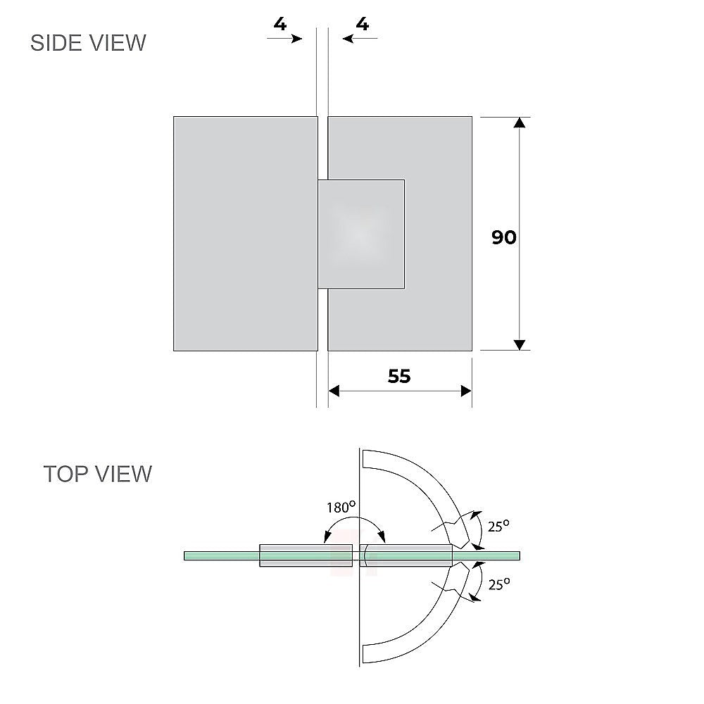 100x80cm Nickel Corner Frameless Shower Screen with Wall Channel Brackets, Stainless Steel Hinges & Square Double Pull Handle