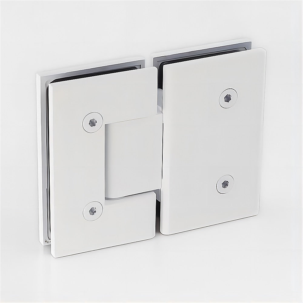 110x90cm Corner Frameless Shower Screen with White Channel and SS Hinges, Square Double Pull Handle