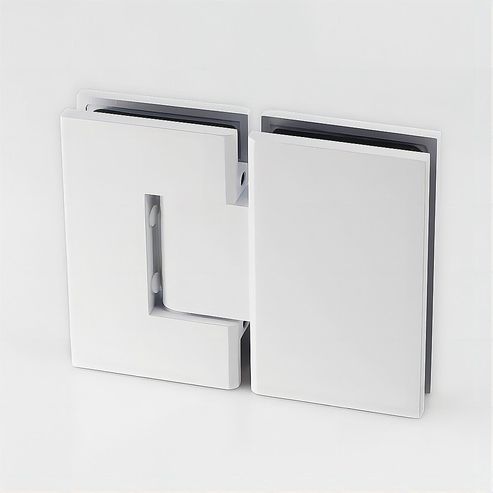 90x70cm Corner Frameless Shower Screen with White Channel and Brass Hinges, Square Knob Handle